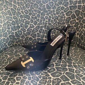 Steve Madden Leather Black Heels with Gold Accents